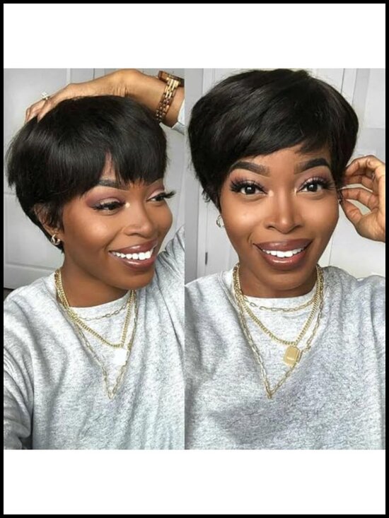 100% Human Hair Pixie Cut Wig Short Layered Glueless 180 Density main image 4